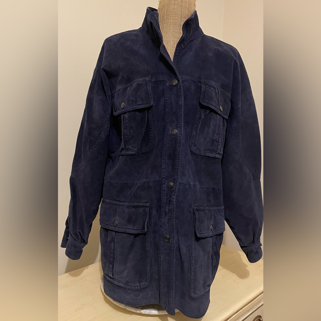Bergdorf Goodman Blue Suede 3/4 Length Long Coat